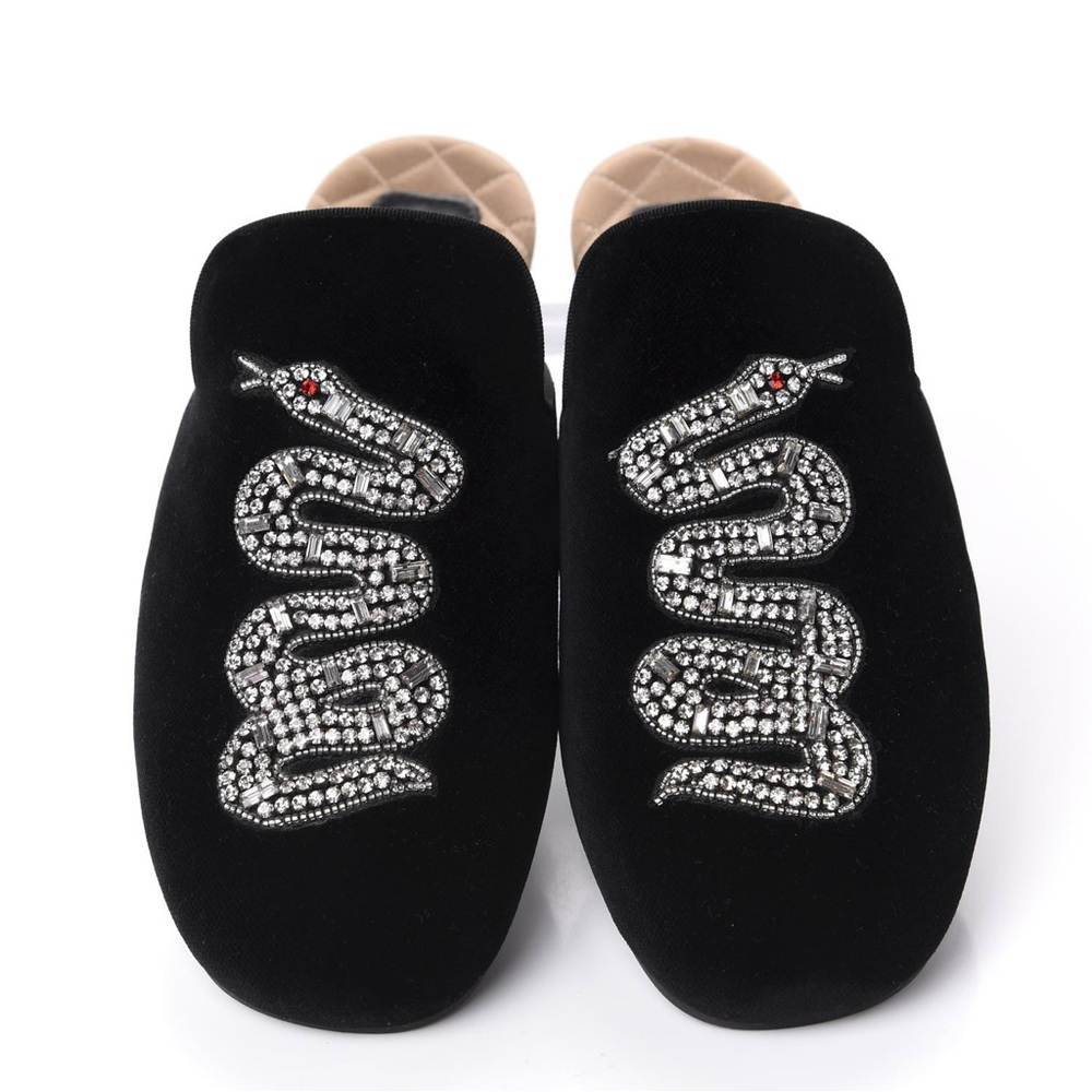 Gucci Crystal Velvet Snake Slippers - Picture 2 of 6